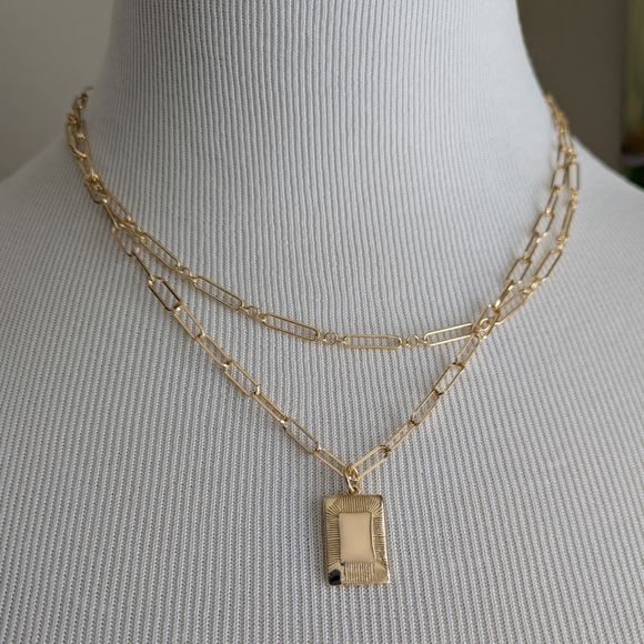 Anthro Rectangle Charm Layered Necklace - Picture 3 of 8